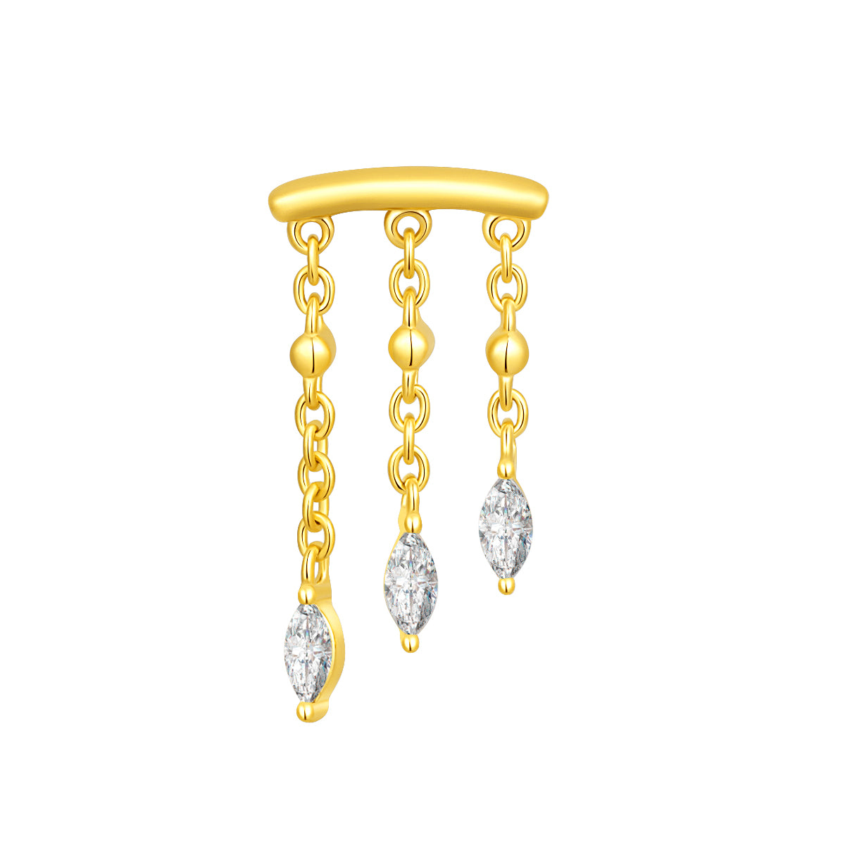 18K Gold Triple Chain Fringe Threadless Top with Marquise Natural Diamonds