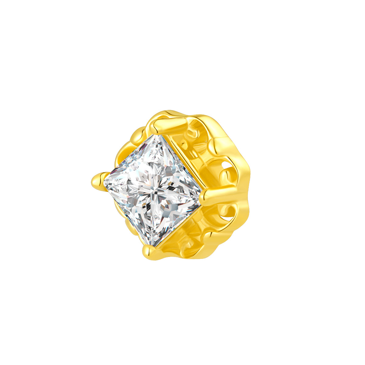 18K Gold Princess Cut Natural Diamond Threadless Top