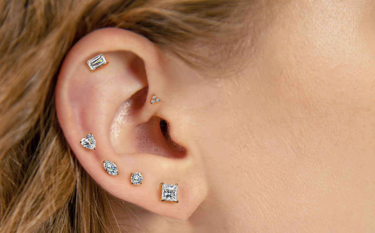 14K Gold Baguette Lab-Grown Diamond Long Thread Internal Piercing
