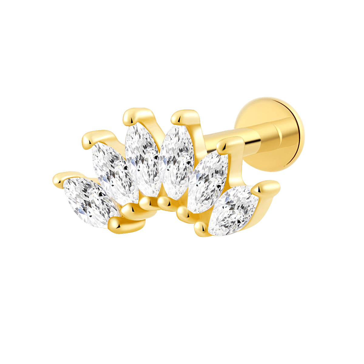 18K Solid Gold Curved Lab-Grown Diamond Cluster Threadless Piercing Top
