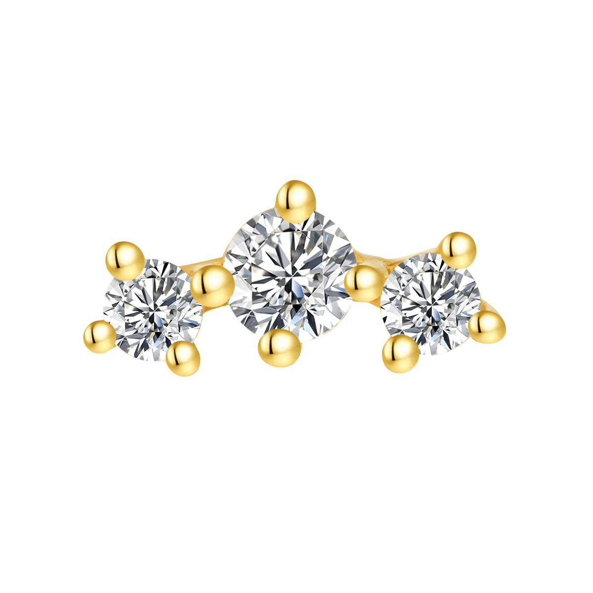 18K Gold Three-Stone Lab-Grown Diamond Threadless Piercing Top