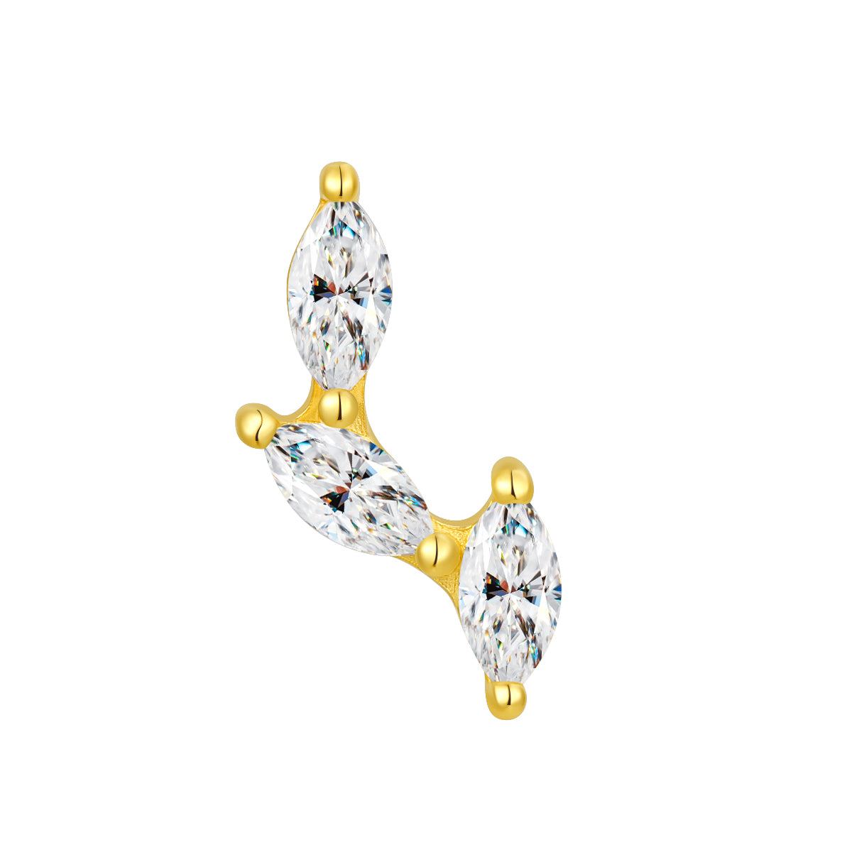 18K Solid Gold Triple Marquise Lab-Grown Diamond Threadless Piercing Top