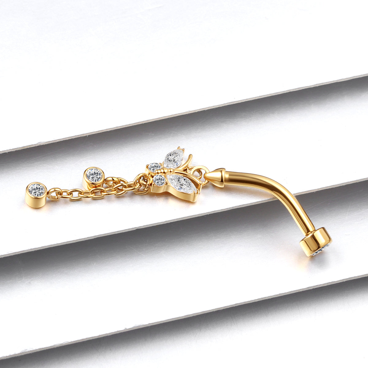ASTM F136 Titanium PVD Gold Belly Ring Butterfly Shape Floating Navel Internally Thread