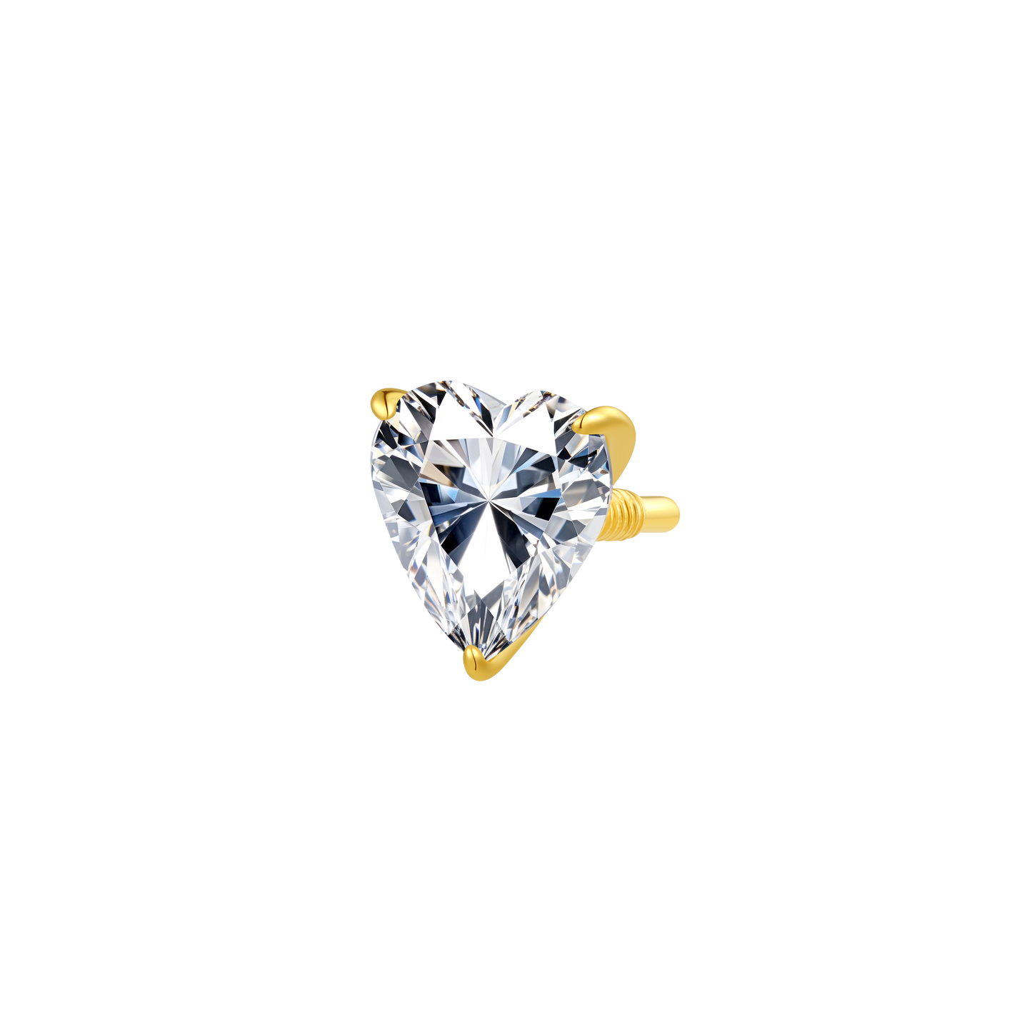 14K Gold Heart Shape Lab-Grown Diamond Long Thread Internal Piercing