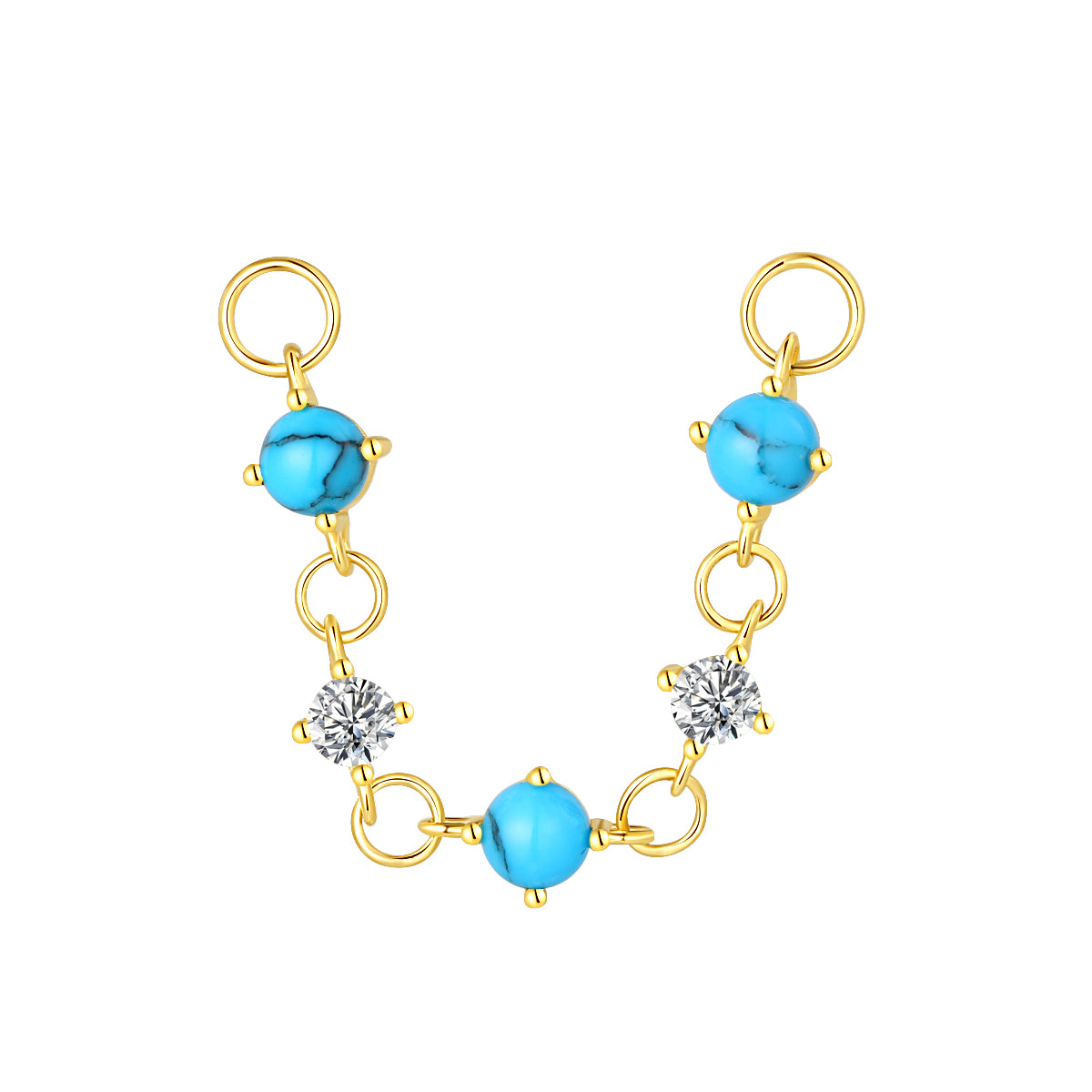 14K Gold Chain Piercing  with Turquoise & CZ Stones