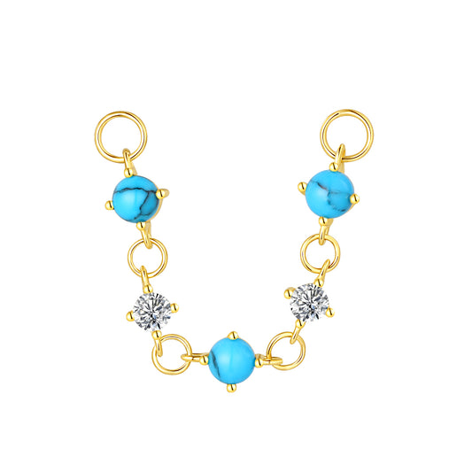 14K Gold Chain Piercing  with Turquoise & CZ Stones