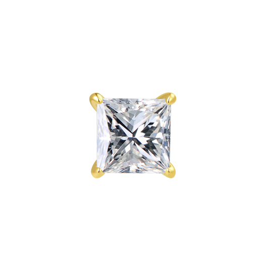 14K Gold Long Thread Top Piercing with Square Shape Lab-Grown Diamond