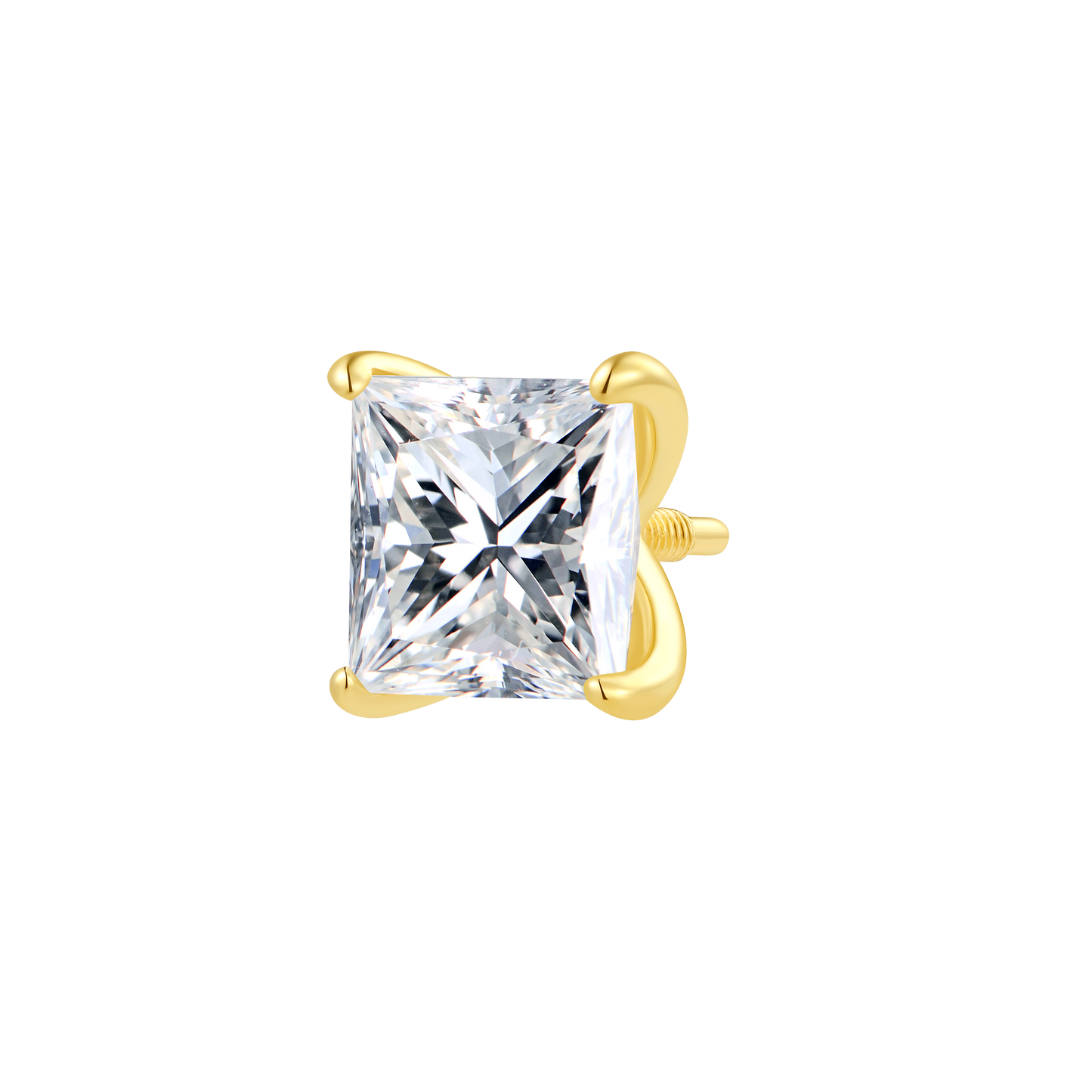 14K Gold Long Thread Top Piercing with Square Shape Lab-Grown Diamond
