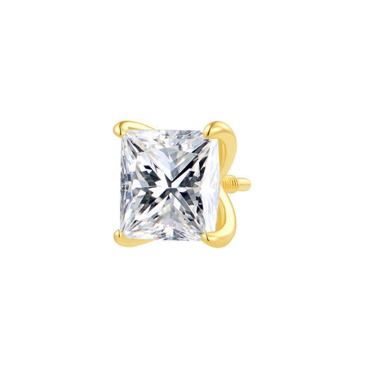 14K Gold Long Thread Top Piercing with Square Shape Lab-Grown Diamond