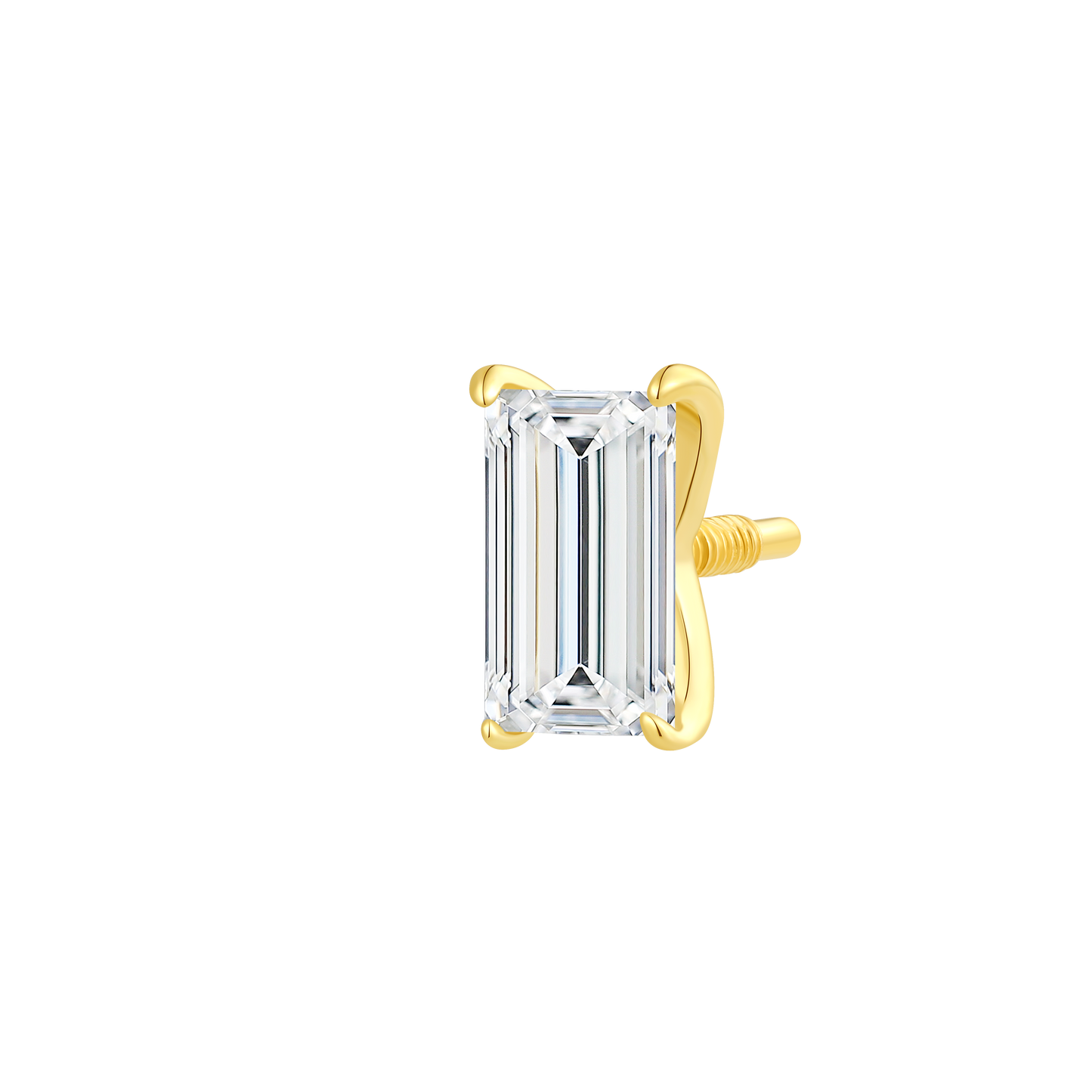 14K Gold Baguette Lab-Grown Diamond Long Thread Internal Piercing