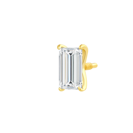 14K Gold Baguette Lab-Grown Diamond Long Thread Internal Piercing
