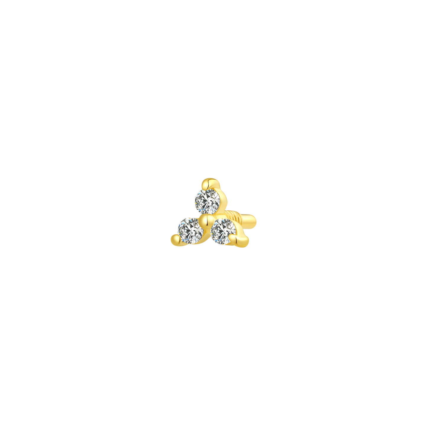 14K Gold Triple Lab-Grown Diamond Cluster Long Thread Internal Piercing