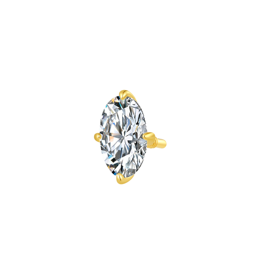 14K Gold Oval Lab-Grown Diamond Long Thread Internal Piercing