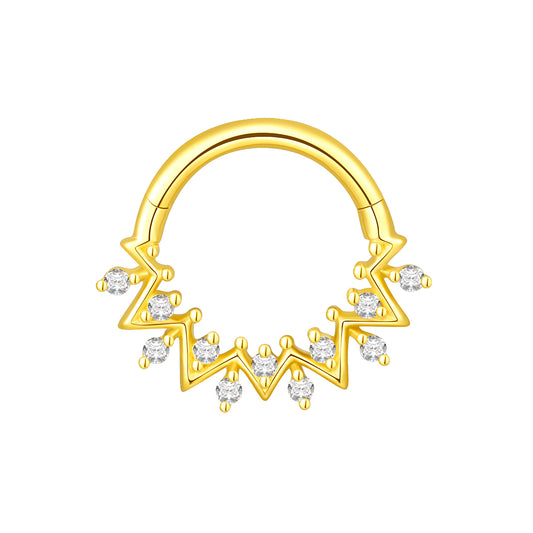 18K Gold Hinged Segment Ring Clicker with Natural Diamonds