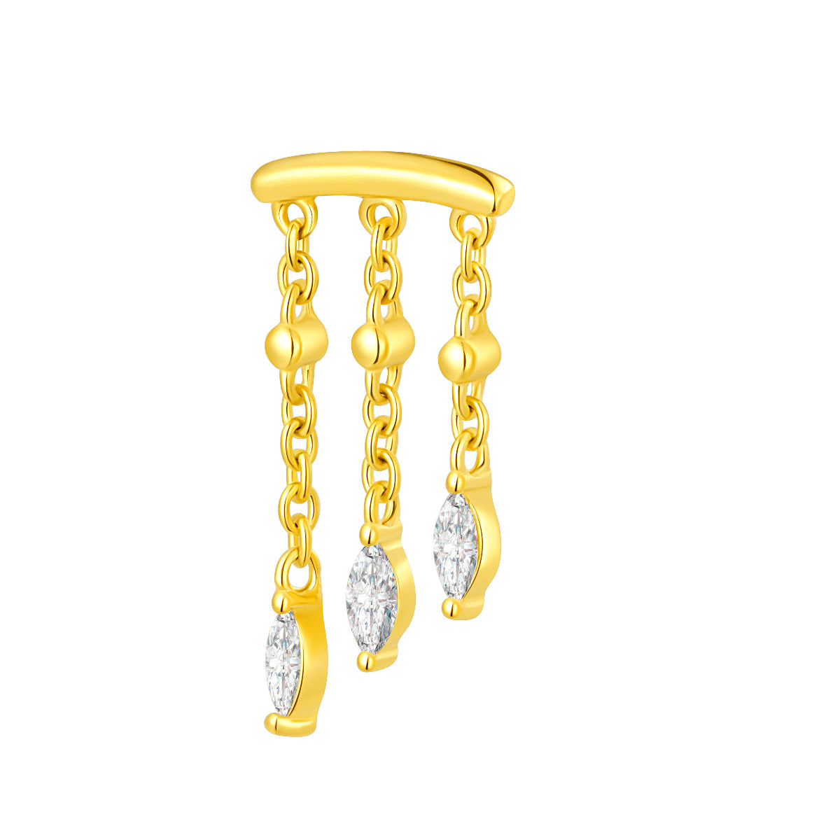18K Gold Triple Chain Fringe Threadless Top with Marquise Natural Diamonds