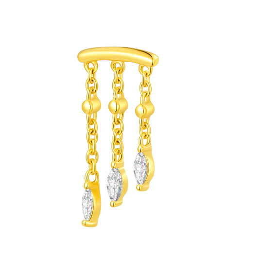 18K Gold Triple Chain Fringe Threadless Top with Marquise Natural Diamonds