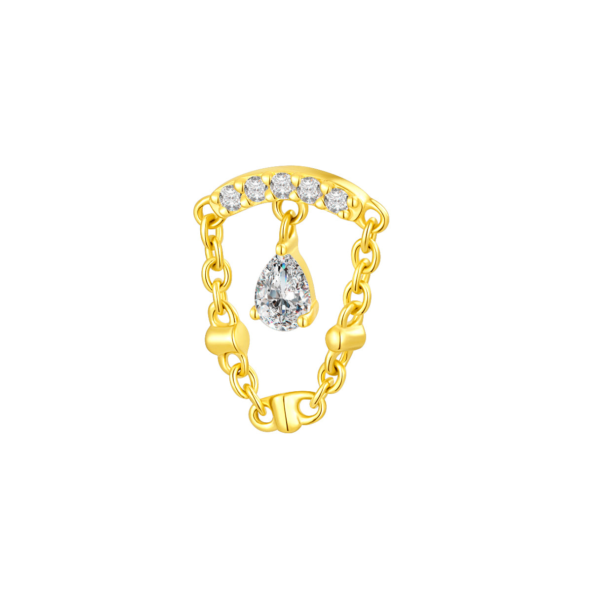 18K Gold Chain Arc Threadless Top with Pear & Round Natural Diamonds