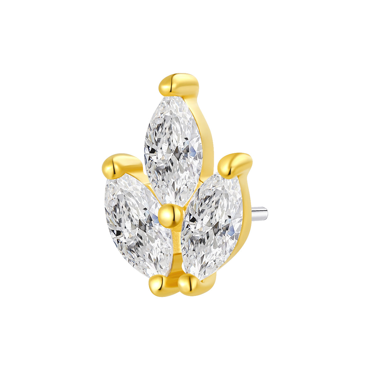 18K Solid Gold Threadless Top with Lab-Grown Diamond, 5.5 × 3.6mm