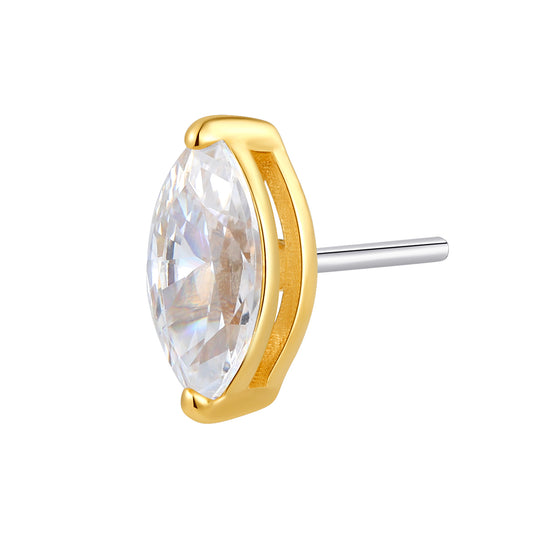 18K Solid Gold Threadless Piercing Top with Lab-Grown Diamond, 5.5 × 2.5mm