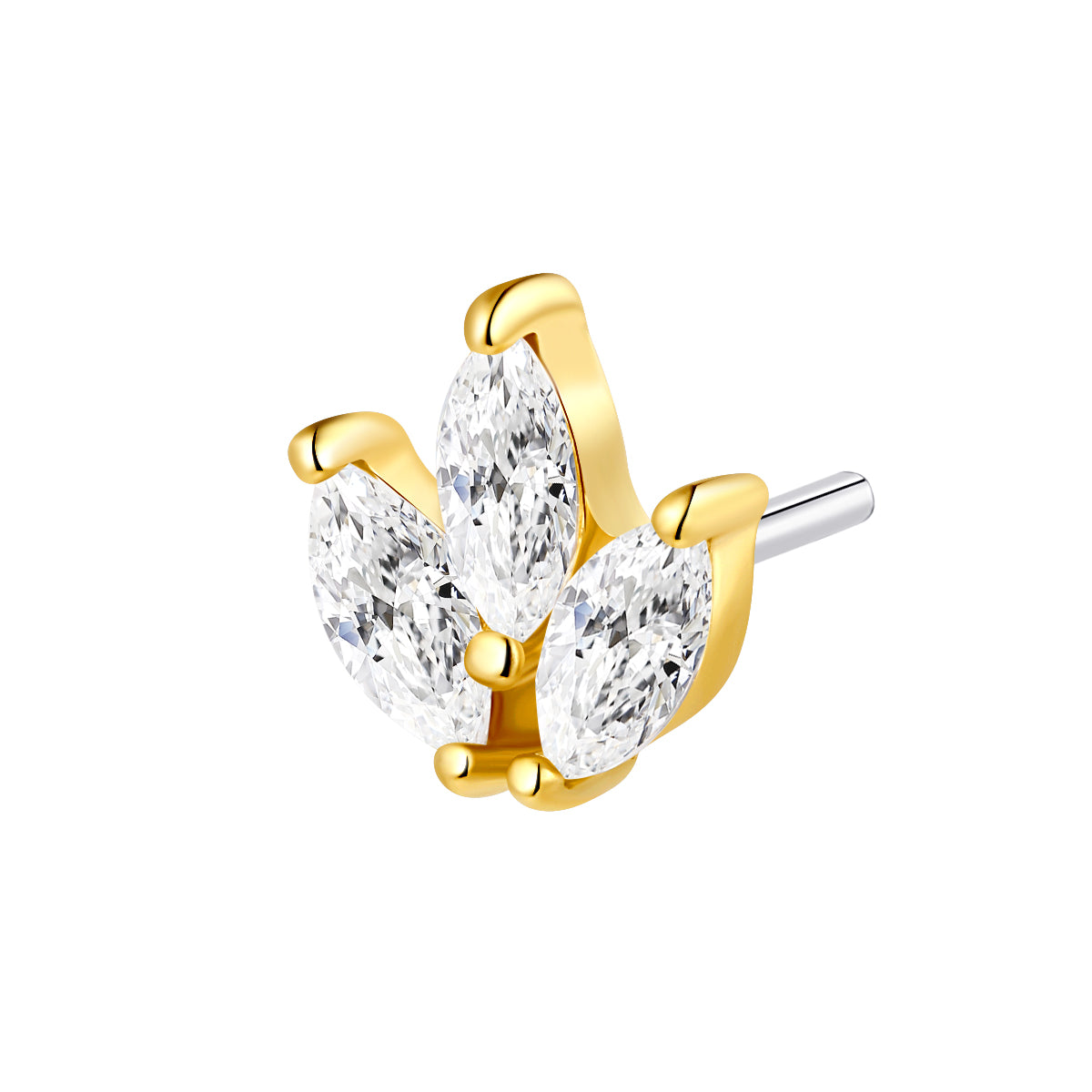 18K Solid Gold Marquise Lab-Grown Diamond Cluster Threadless Piercing Top
