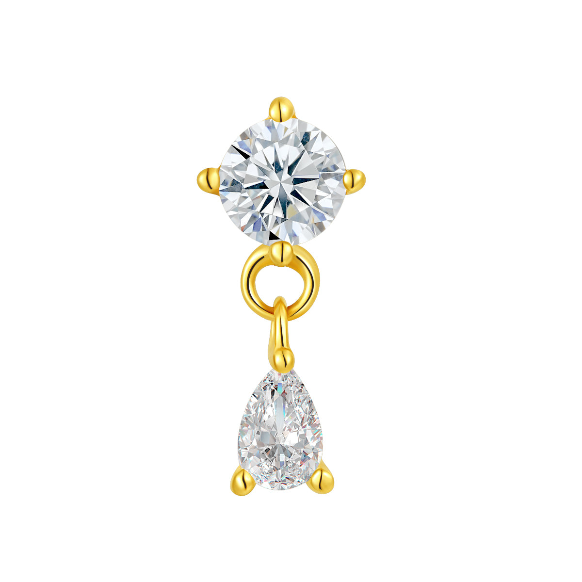 18K Solid Gold Round & Pear Dangle Threadless Piercing Top