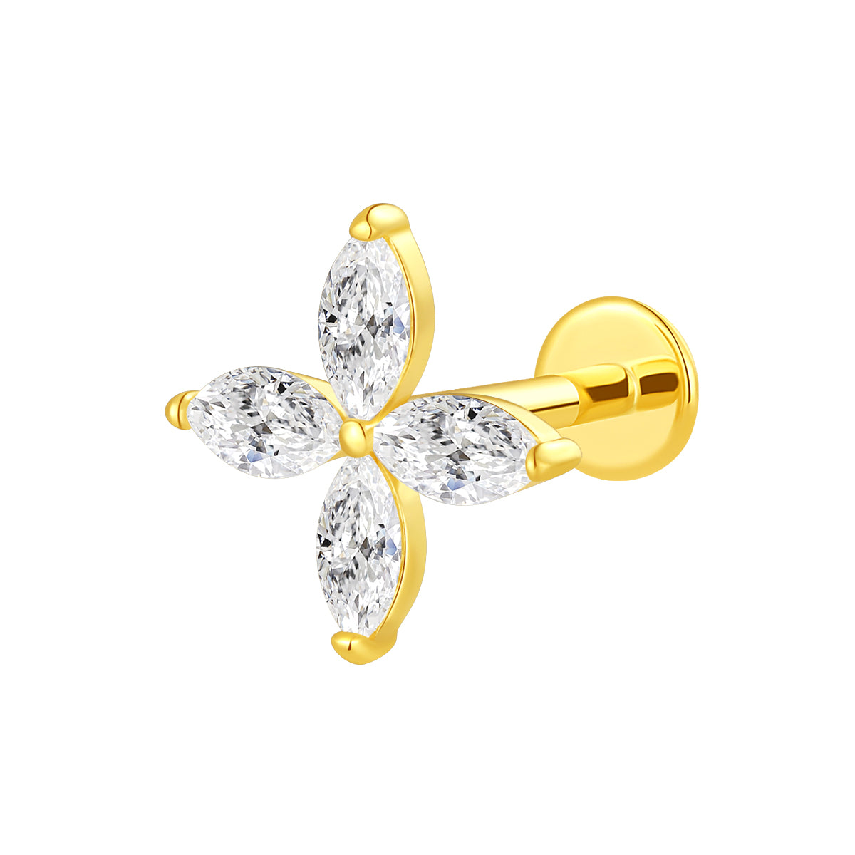 18K Gold Marquise Natural Diamond Floral Threadless Top
