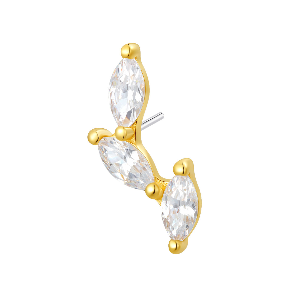 18K Solid Gold Triple Marquise Lab-Grown Diamond Threadless Piercing Top