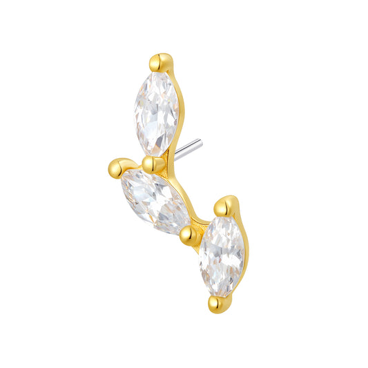 18K Solid Gold Triple Marquise Lab-Grown Diamond Threadless Piercing Top
