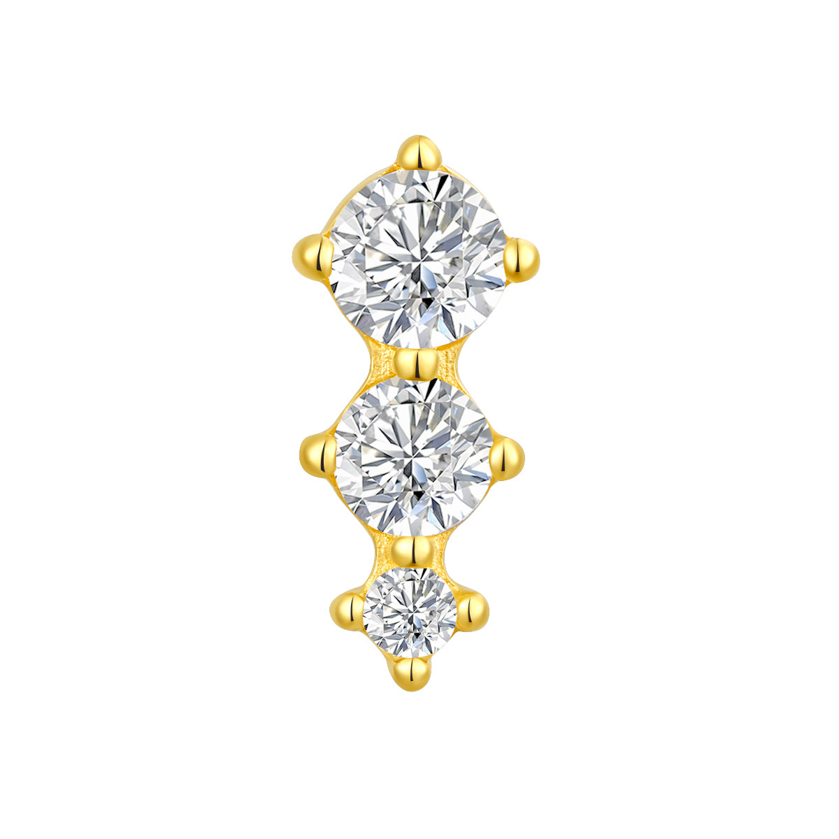 18K Solid Gold Graduated Three-Stone Lab-Grown Diamond Threadless Piercing Top