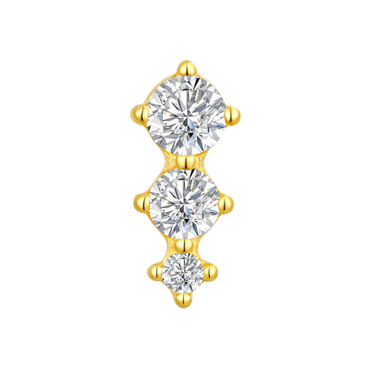 18K Solid Gold Graduated Three-Stone Lab-Grown Diamond Threadless Piercing Top