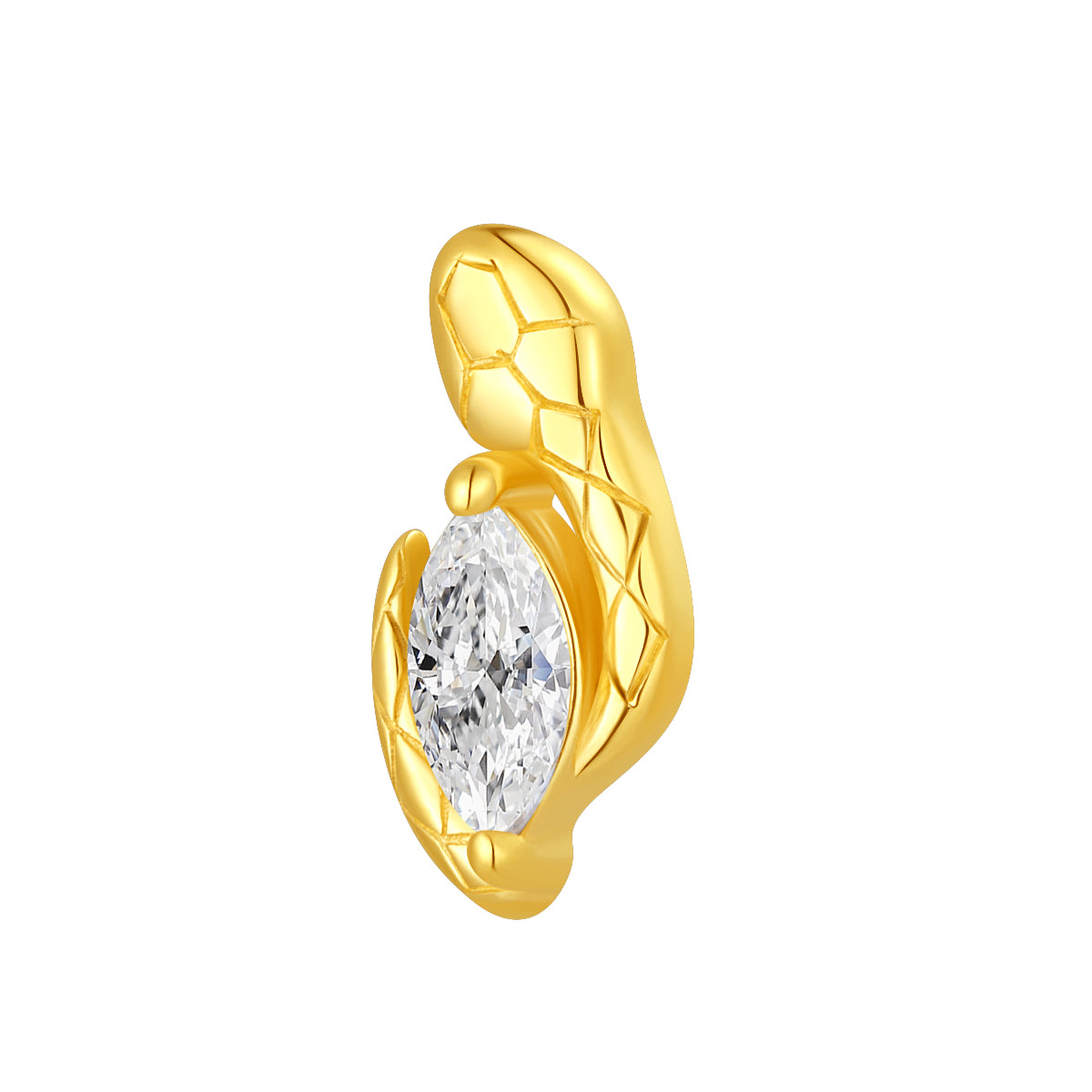 18K Gold Snake Threadless Top with Marquise Natural Diamond
