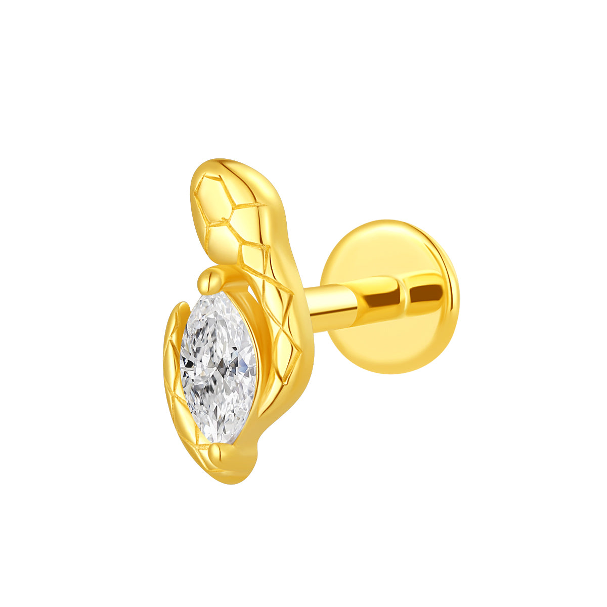 18K Gold Snake Threadless Top with Marquise Natural Diamond