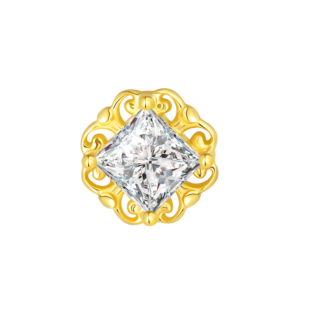 18K Gold Princess Cut Natural Diamond Threadless Top