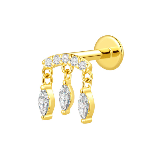 18K Gold Chain Arc Threadless Top with Marquise & Round Natural Diamonds