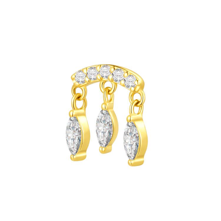 18K Gold Chain Arc Threadless Top with Marquise & Round Natural Diamonds