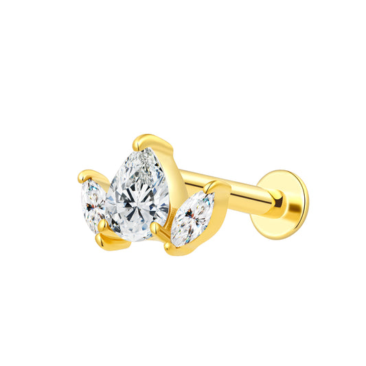 18K Solid Gold Piercing Top with Lab-Grown Diamond, 4.9 × 6.7mm