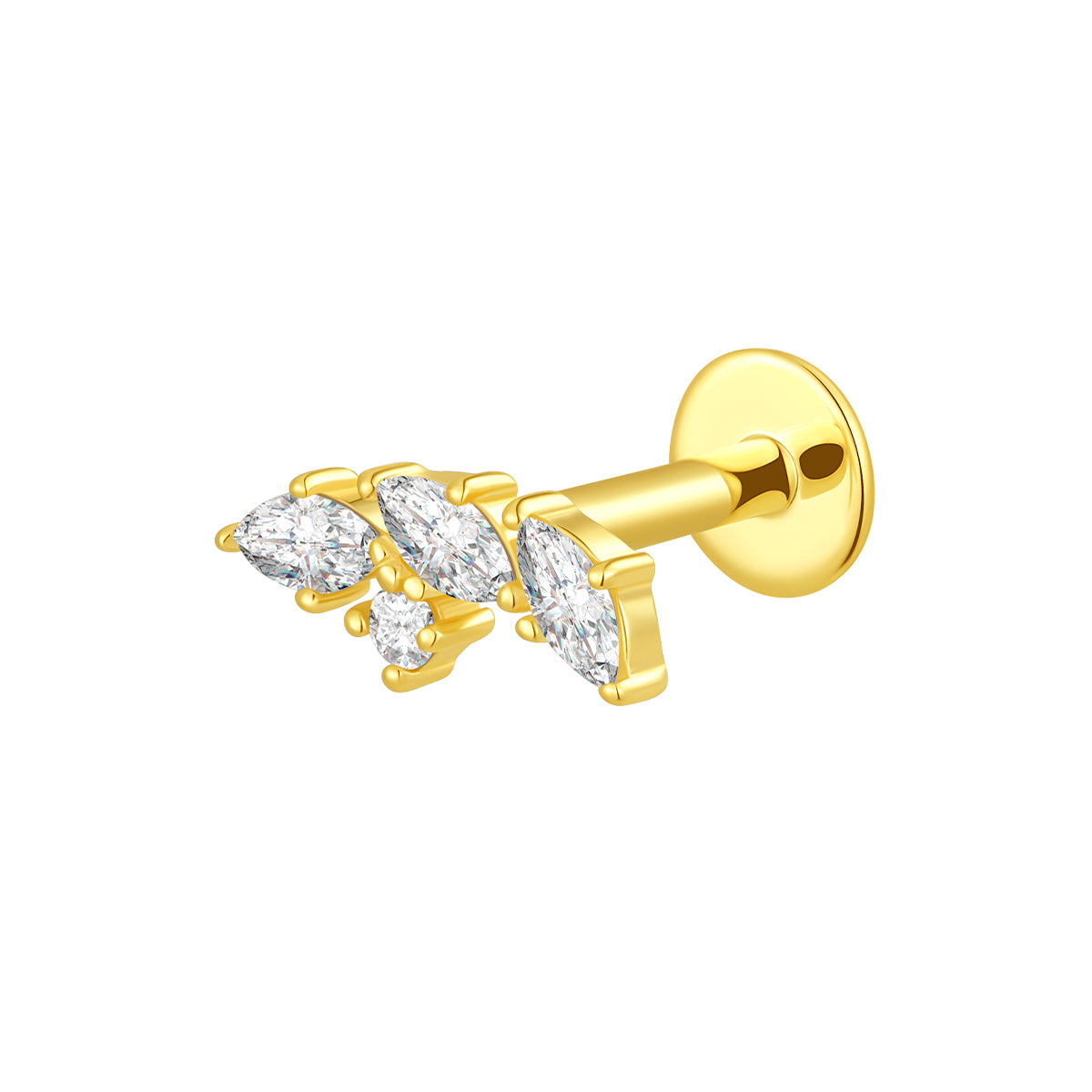 18K Solid Gold Threadless Top with Lab-Grown Diamond and Steel Pin