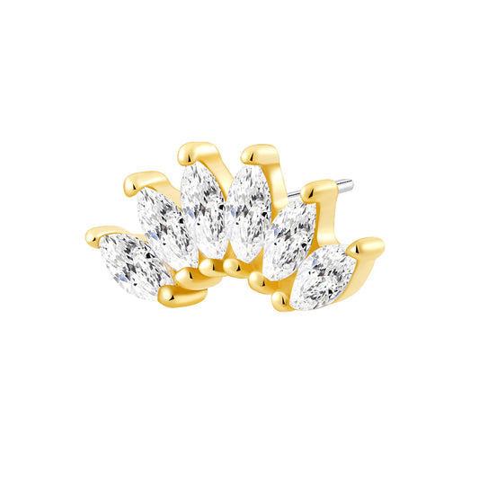 18K Solid Gold Curved Lab-Grown Diamond Cluster Threadless Piercing Top
