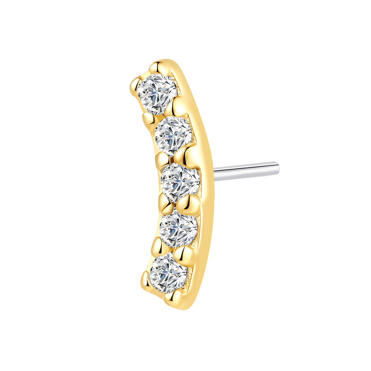 18K Solid Gold Curved Lab-Grown Diamond Threadless Piercing Top