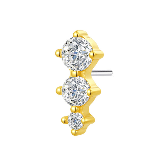18K Solid Gold Graduated Three-Stone Lab-Grown Diamond Threadless Piercing Top