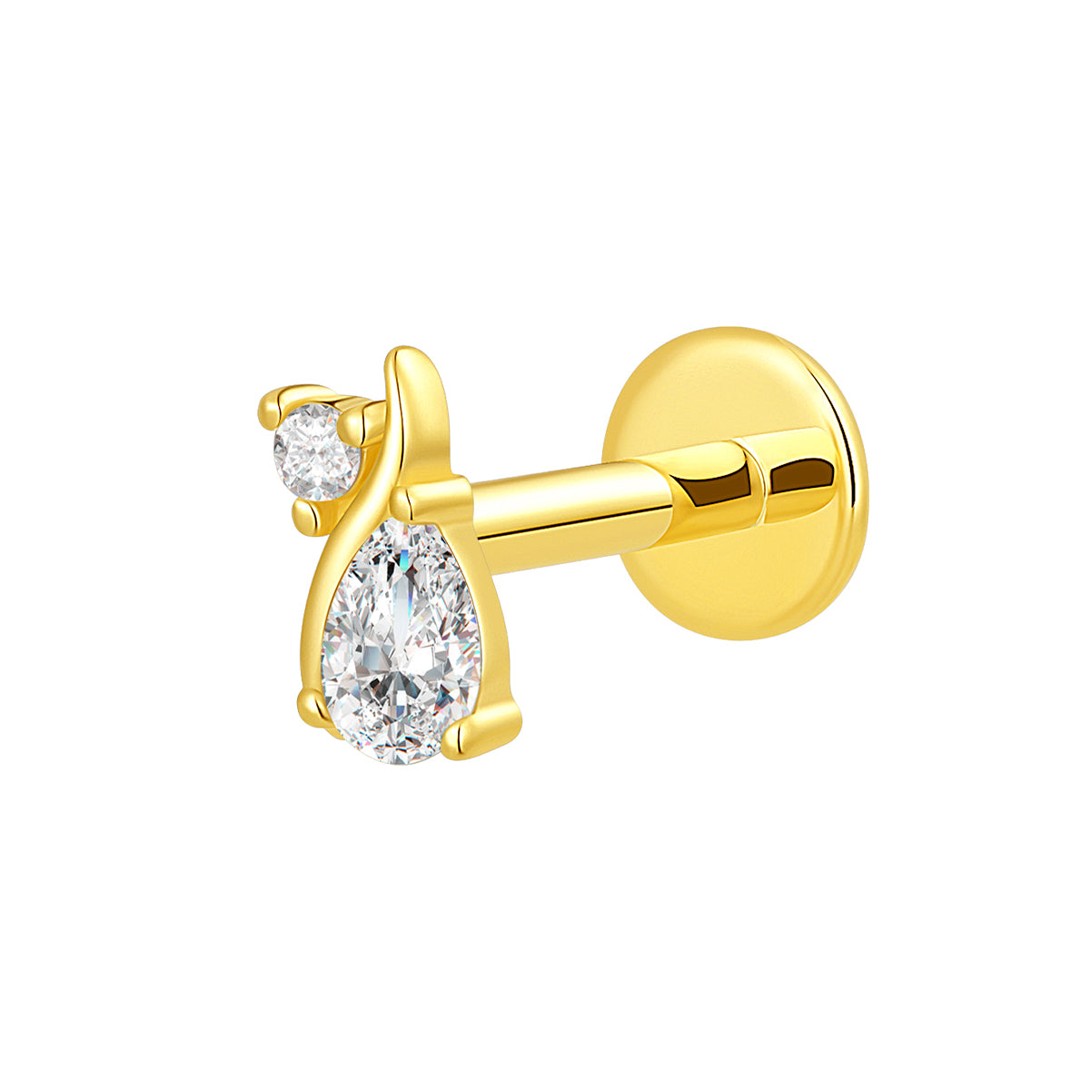 14K Gold Threadless Top with Round & Pear Lab-Grown Diamonds
