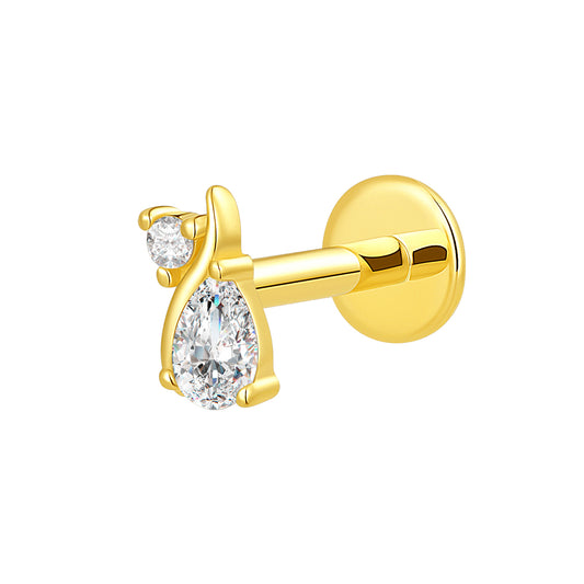 14K Gold Threadless Top with Round & Pear Lab-Grown Diamonds