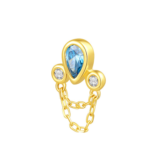 14K Gold Threadless Top with Aqua cz & Lab-Grown Diamonds