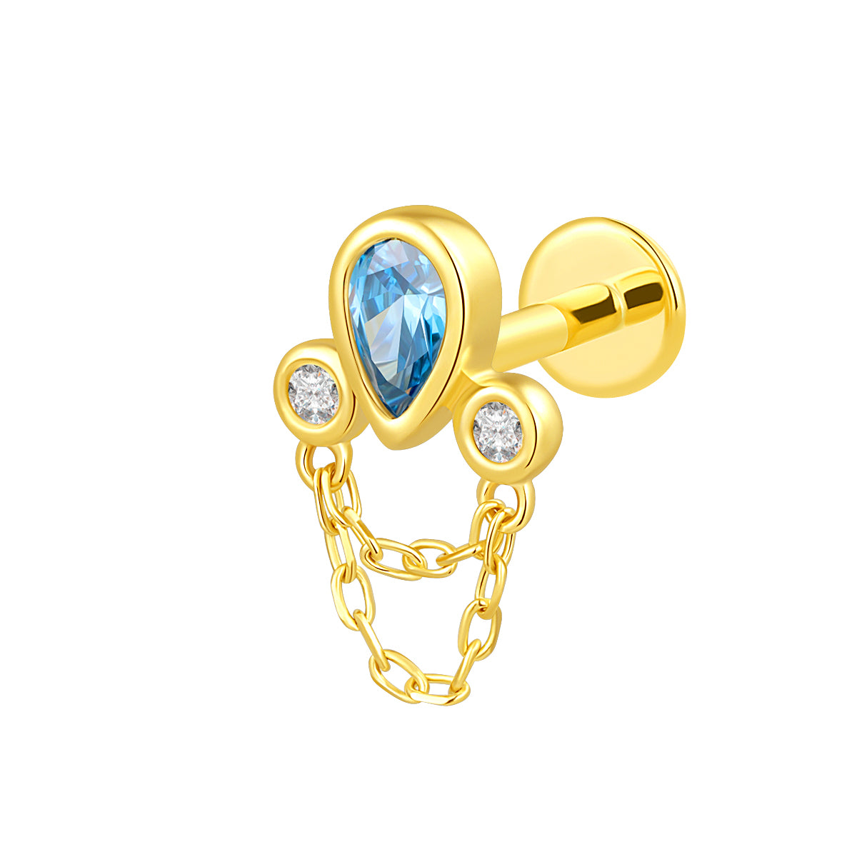 14K Gold Threadless Top with Aqua cz & Lab-Grown Diamonds