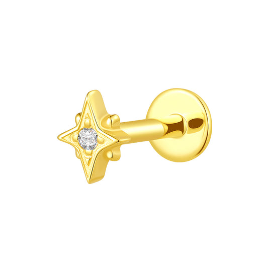 14K Gold North Star Threadless Top with Lab-Grown Diamond