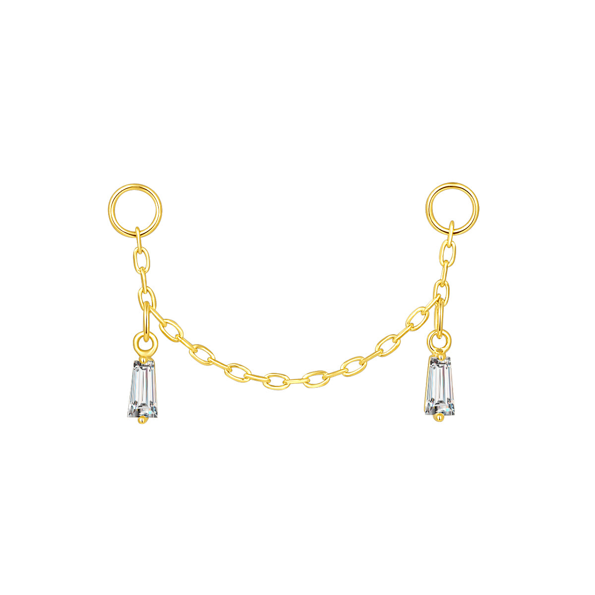 14K Gold Chain Piercing with Baguette Lab-Grown Diamond – 25mm