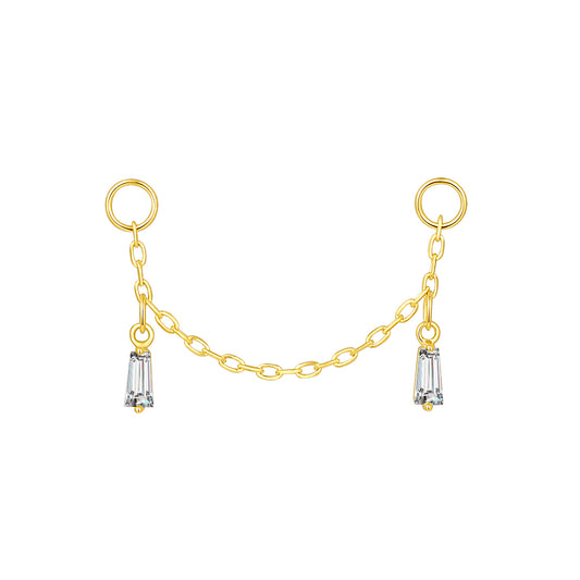 14K Gold Chain Piercing with Baguette Lab-Grown Diamond – 25mm