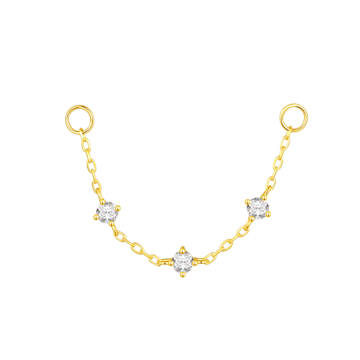 14K Gold Chain Piercing with Three Lab-Grown Diamonds