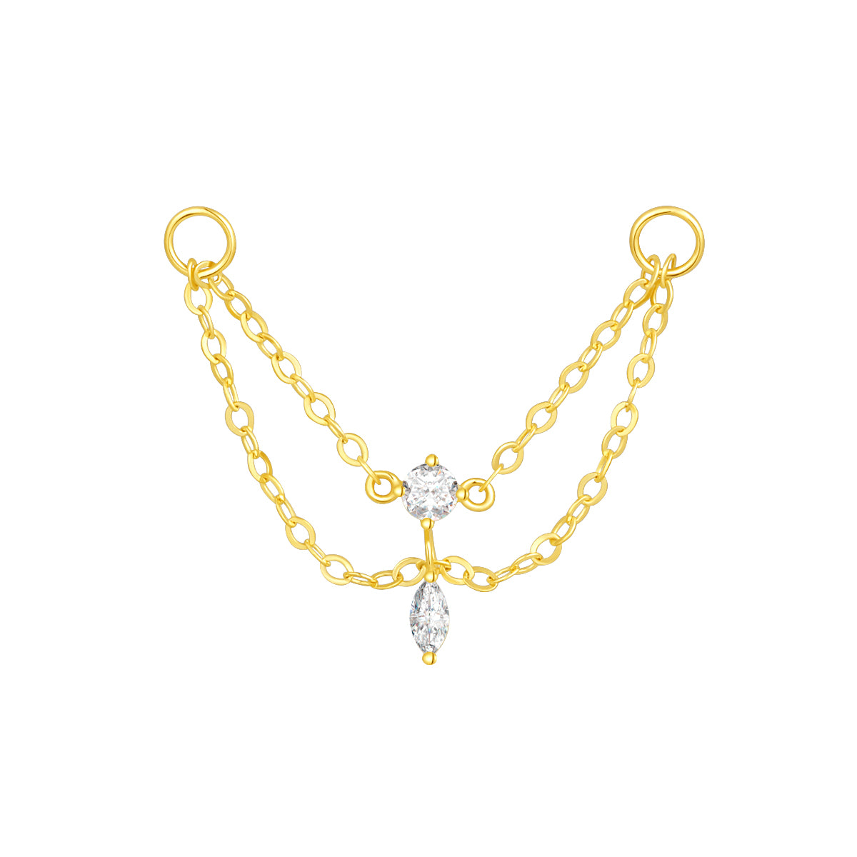 14K Gold Chain Piercing with Round & Marquise Lab-Grown Diamonds