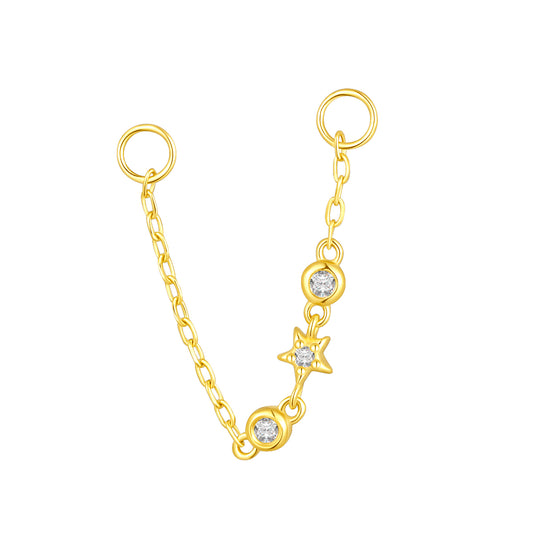 14K Gold Chain Piercing with Lab-Grown Diamonds – 30mm